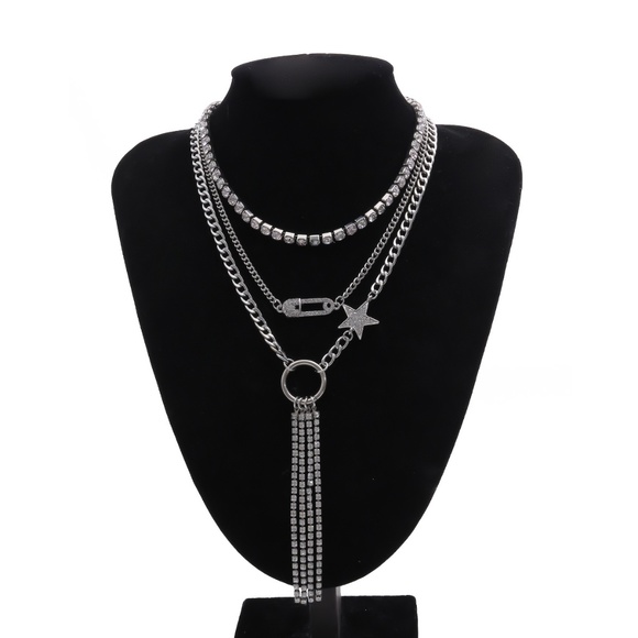 Bundle of 3 Silver Star Rhinestone Necklace. - Picture 3 of 5